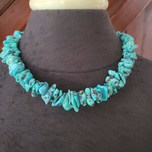 Handcrafted Chunky Turquoise Nugget Beaded Necklace With Toggle Clasp